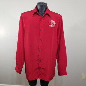 VTG Wolf Donaldo Button Shirt L Red Long Sleeve Microfiber Metallic Embelished